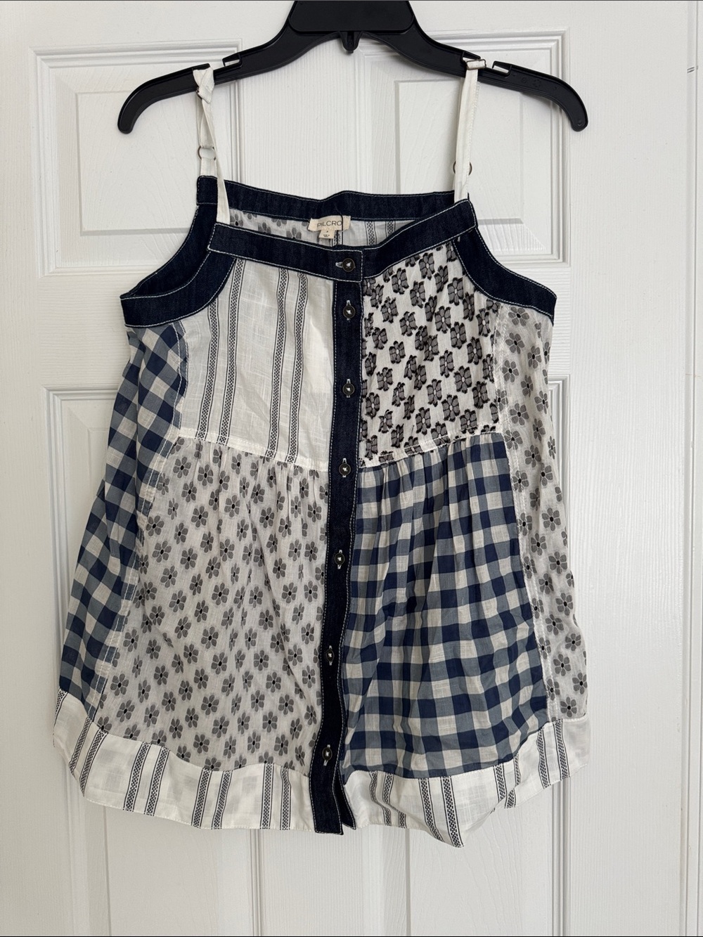 Pilcro Navy and White Patchwork Girls Tank Top